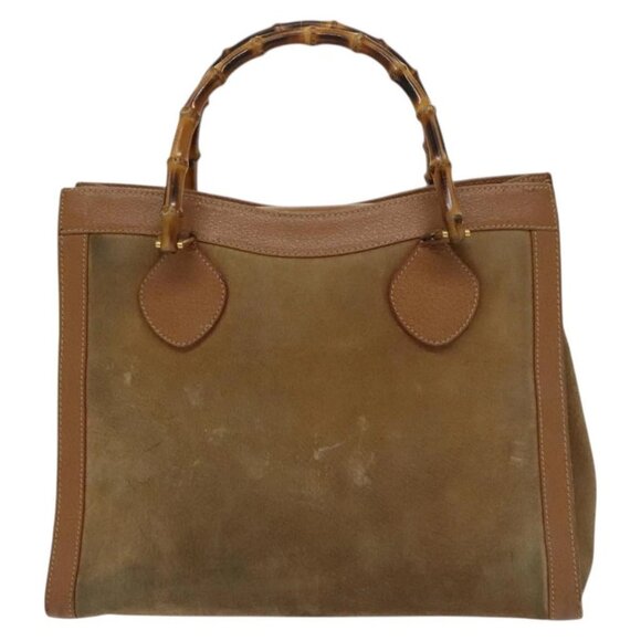 GUCCI Bamboo Hand Bag Suede Beige Gold - Picture 11 of 15